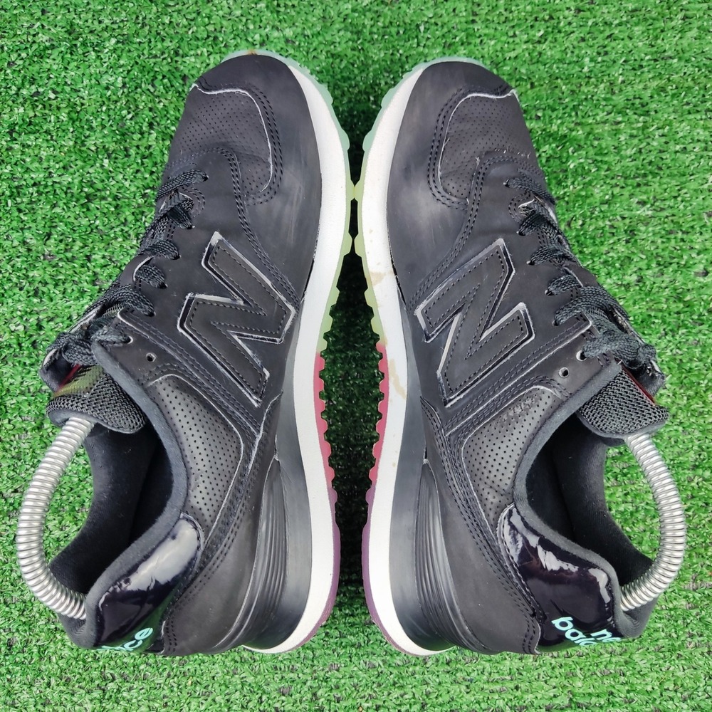 New Balance Sneakers Men 8.5 Black 574 Low Top Perforated Gradient Sole Shoes - Picture 5 of 7